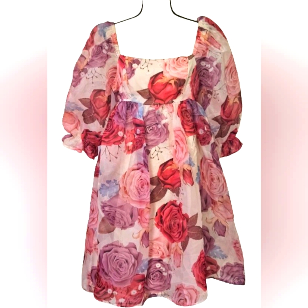 JESSAKAE Pink/Purple Multi-Color Floral Babydoll Polly Dress, Medium